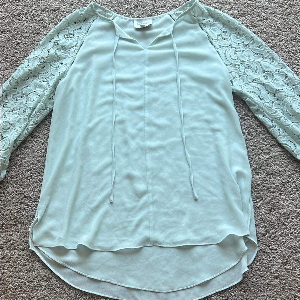 Haute Hippie Tribe Size Small Women's Lace Sleeve Top - Light Blue